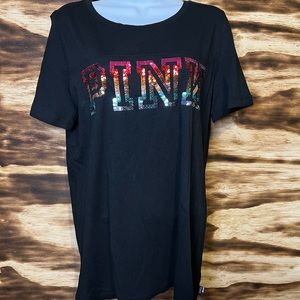 NWT PINK Victoria Secret Soft T-shirt with Sequin Logo M